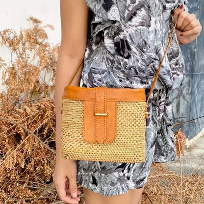 Natural Rattan Ata Grass Crossbody Bag