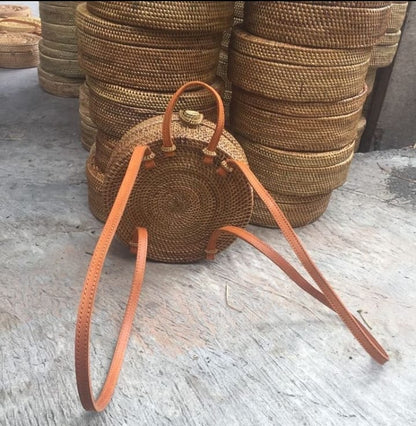 Round Rattan Backpack