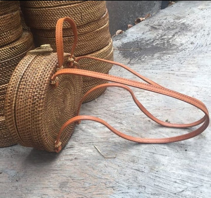 Round Rattan Backpack