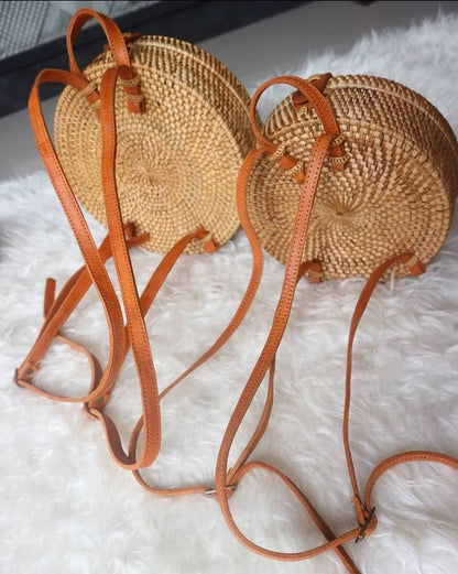 Round Rattan Backpack