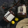 Rattan and Leather Cylinder Crossbody Bag