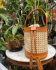 Rattan and Leather Cylinder Crossbody Bag