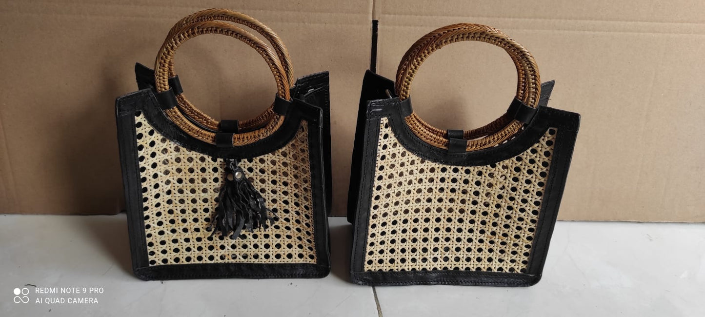 Rattan and Cane Tote with Top Handle