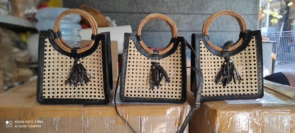 Rattan and Cane Tote with Top Handle