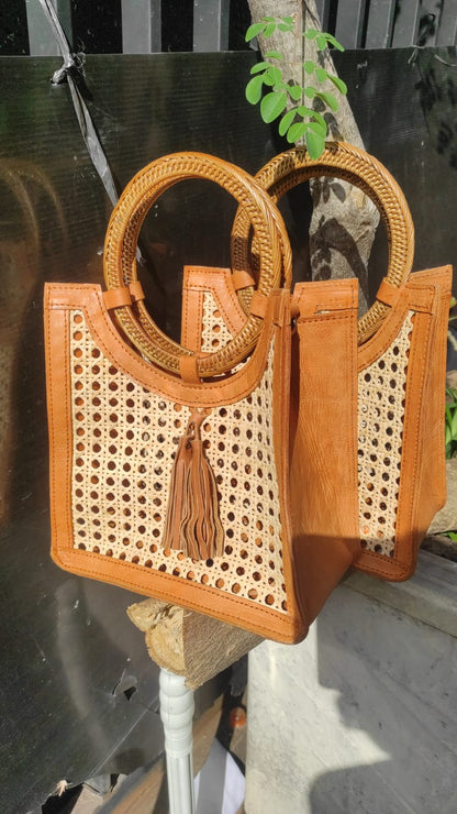 Rattan and Cane Tote with Top Handle