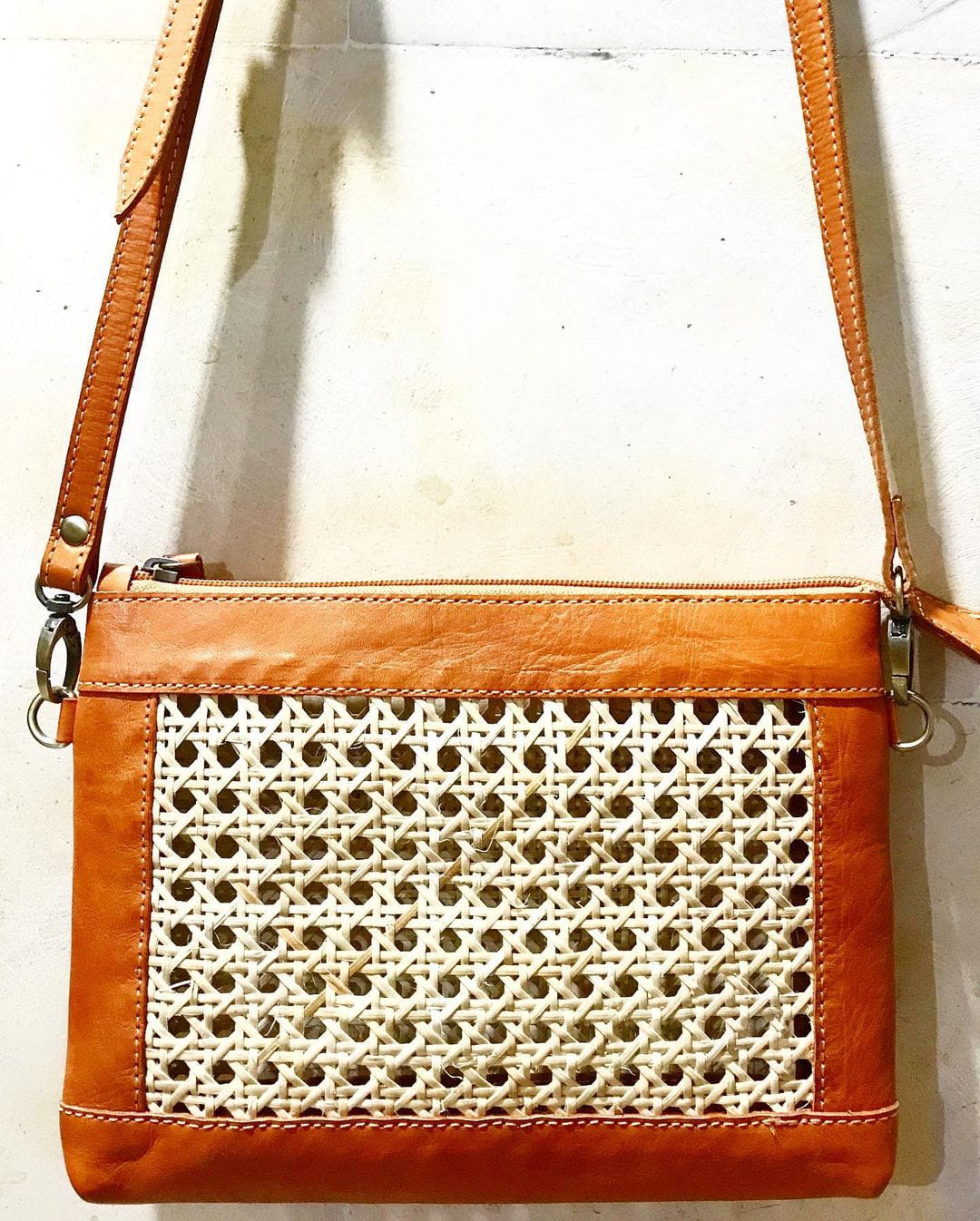 Rattan Cane Webbing Crossbody Clutch Purse