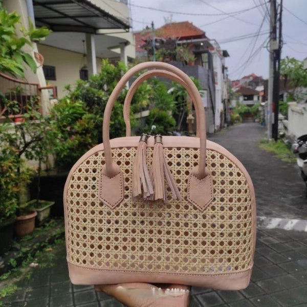 Webbing Rattan Leather Bag