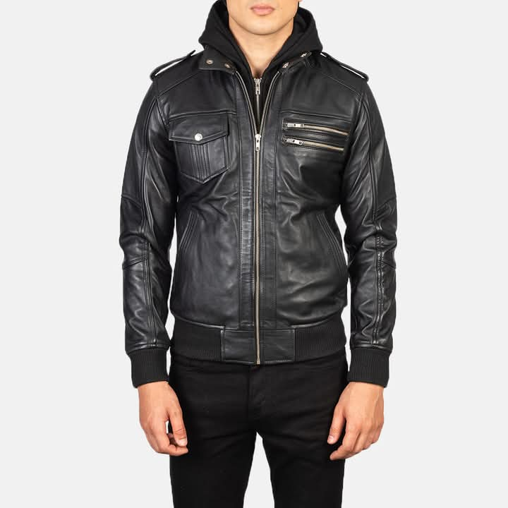 Men's Real Leather Jacket With Hoodie