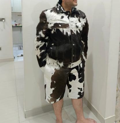 Men Cowhide Jacket And Shorts