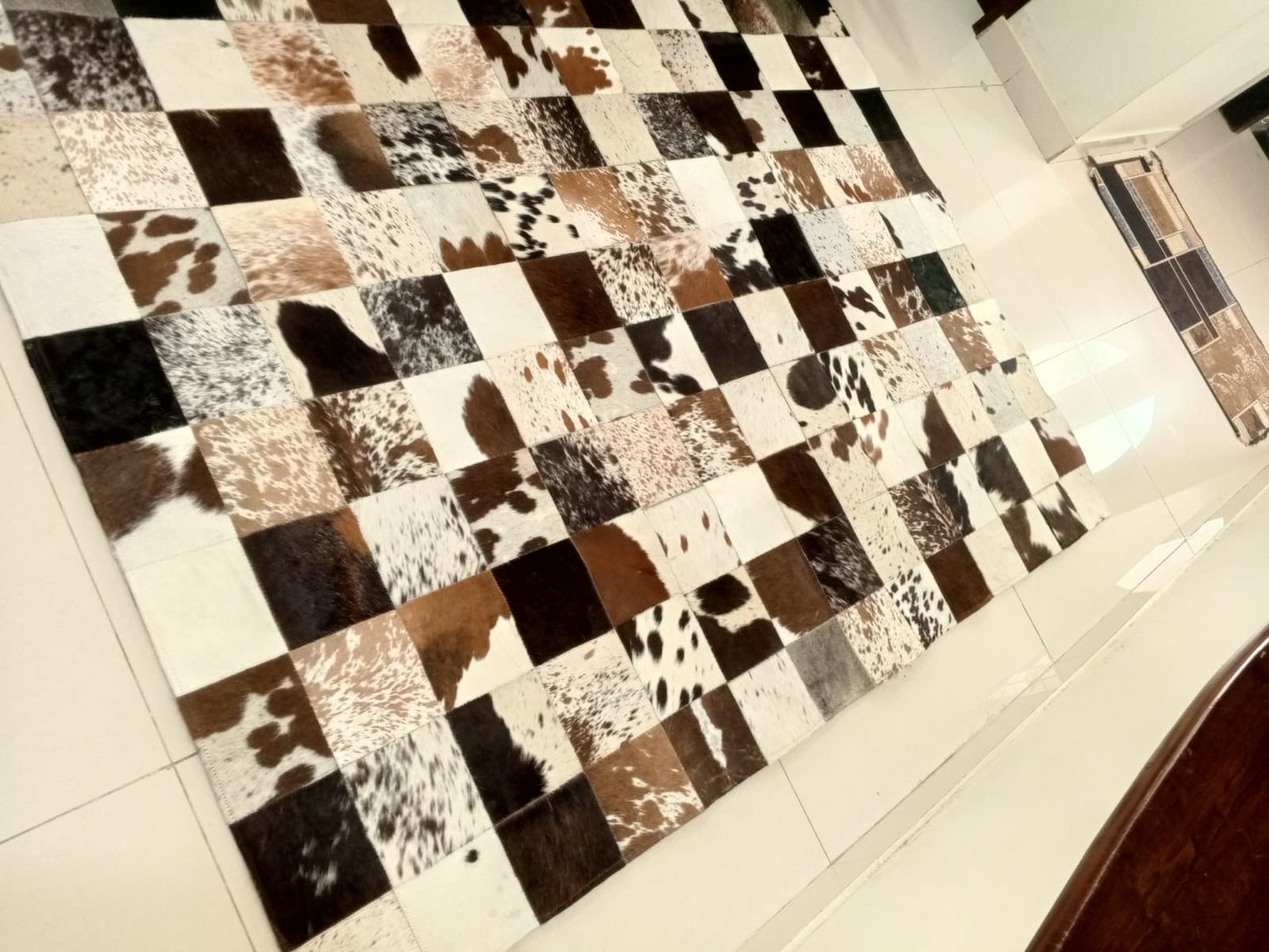 large cowhide patchwork rug