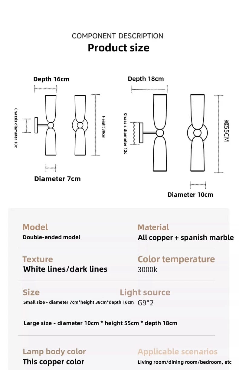 French Retro Marble Wall Lamp Sconce