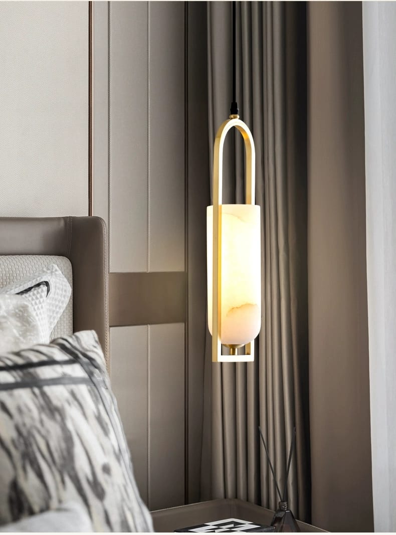 Copper Natural Marble Pendant Lamp Black and Gold