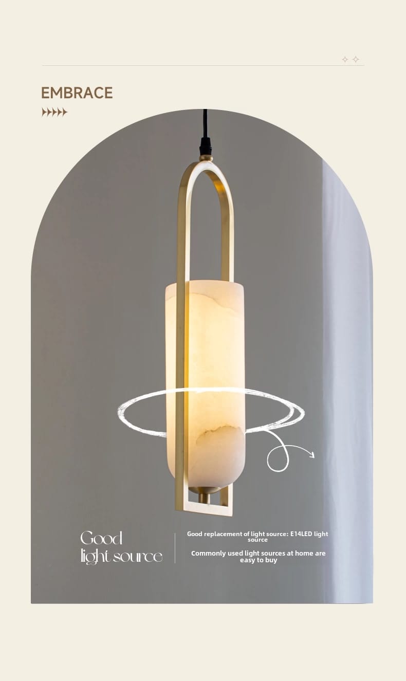 Copper Natural Marble Pendant Lamp Black and Gold