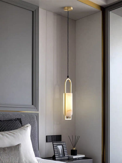 Copper Natural Marble Pendant Lamp Black and Gold