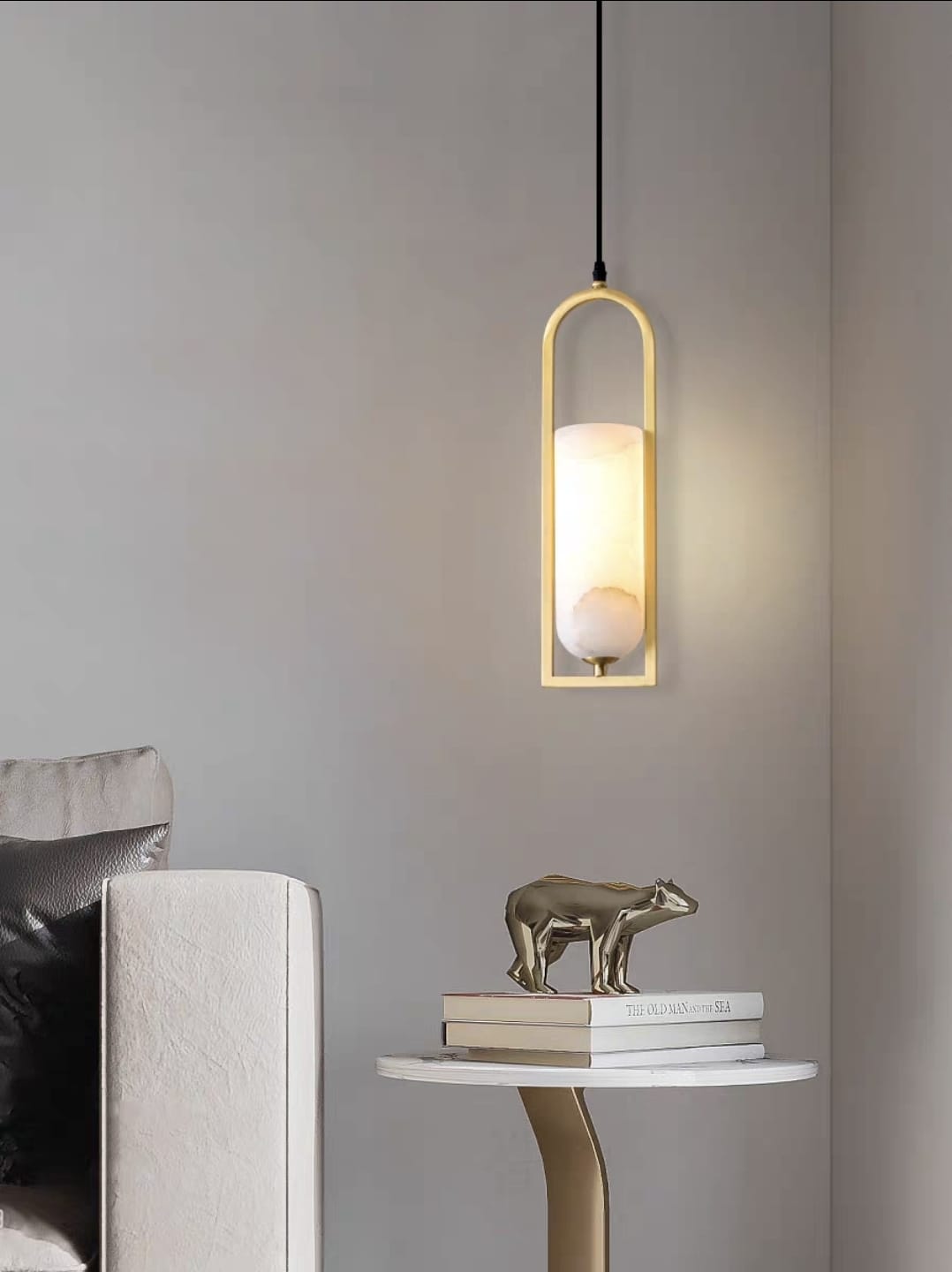 Copper Natural Marble Pendant Lamp Black and Gold