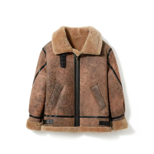 Sheepskin Shearling Bomber Leather Jacket Men Real Fur