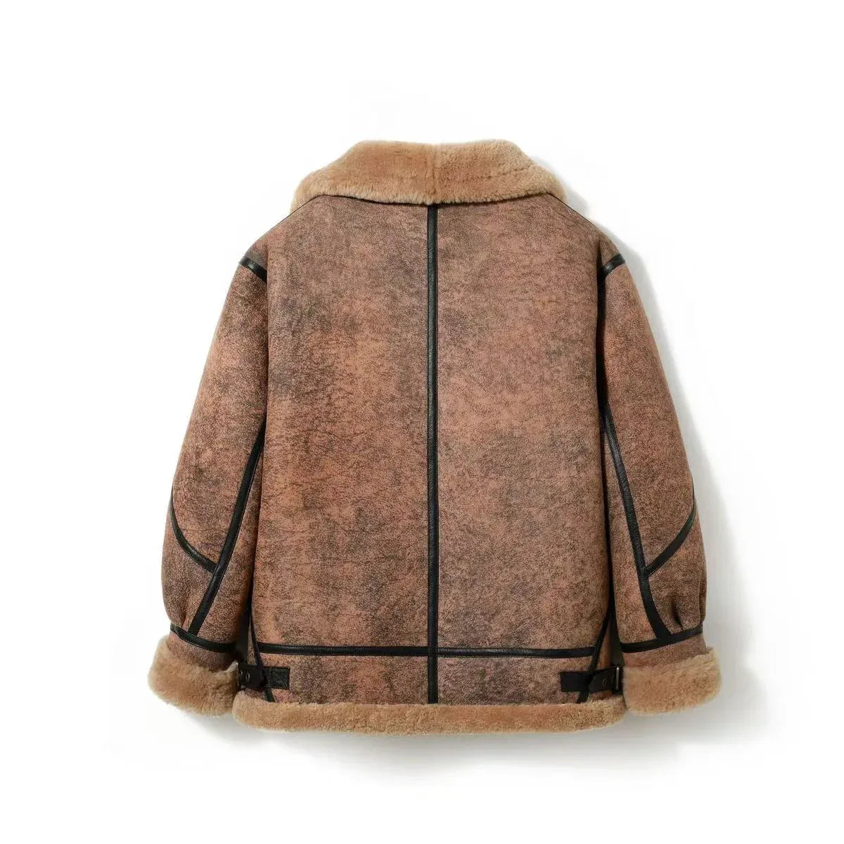 Sheepskin Shearling Bomber Leather Jacket Men Real Fur
