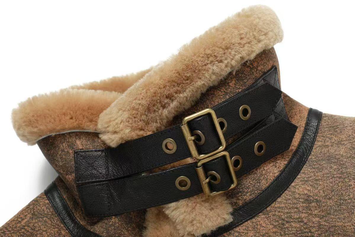 Sheepskin Shearling Bomber Leather Jacket Men Real Fur