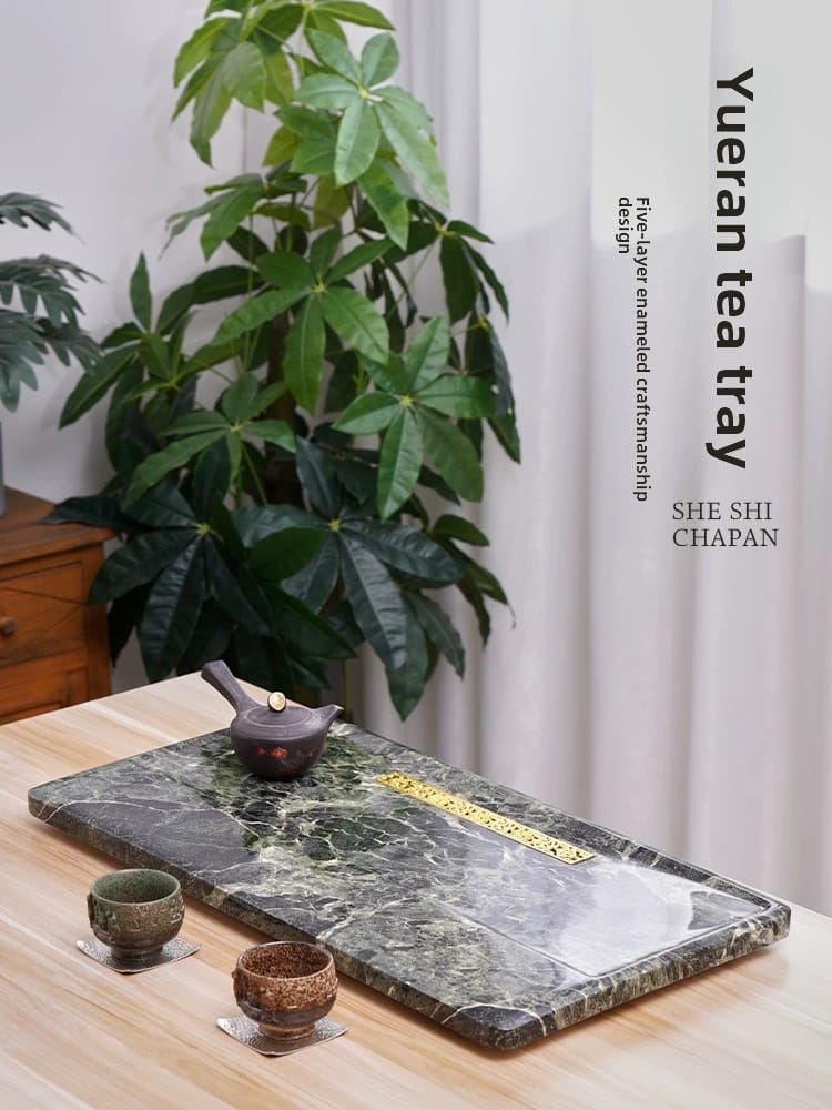 Natural Marble Tea Tray With Glaze & Drainage