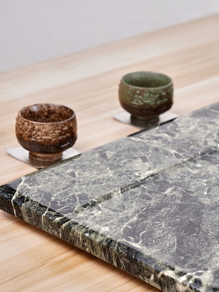 Natural Marble Tea Tray With Glaze & Drainage