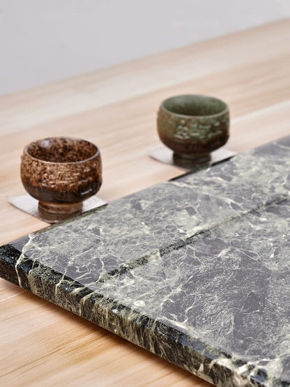 Natural Marble Tea Tray With Glaze & Drainage