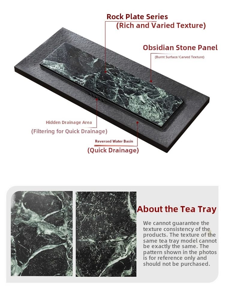 Natural Black Gold Stone Tea Tray With Drainage