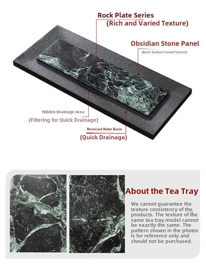 Natural Black Gold Stone Tea Tray With Drainage