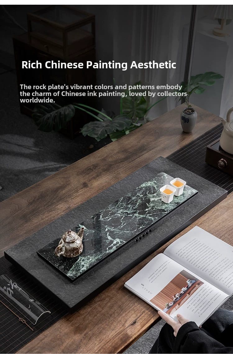 Natural Black Gold Stone Tea Tray With Drainage