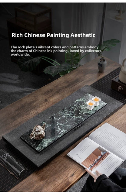 Natural Black Gold Stone Tea Tray With Drainage