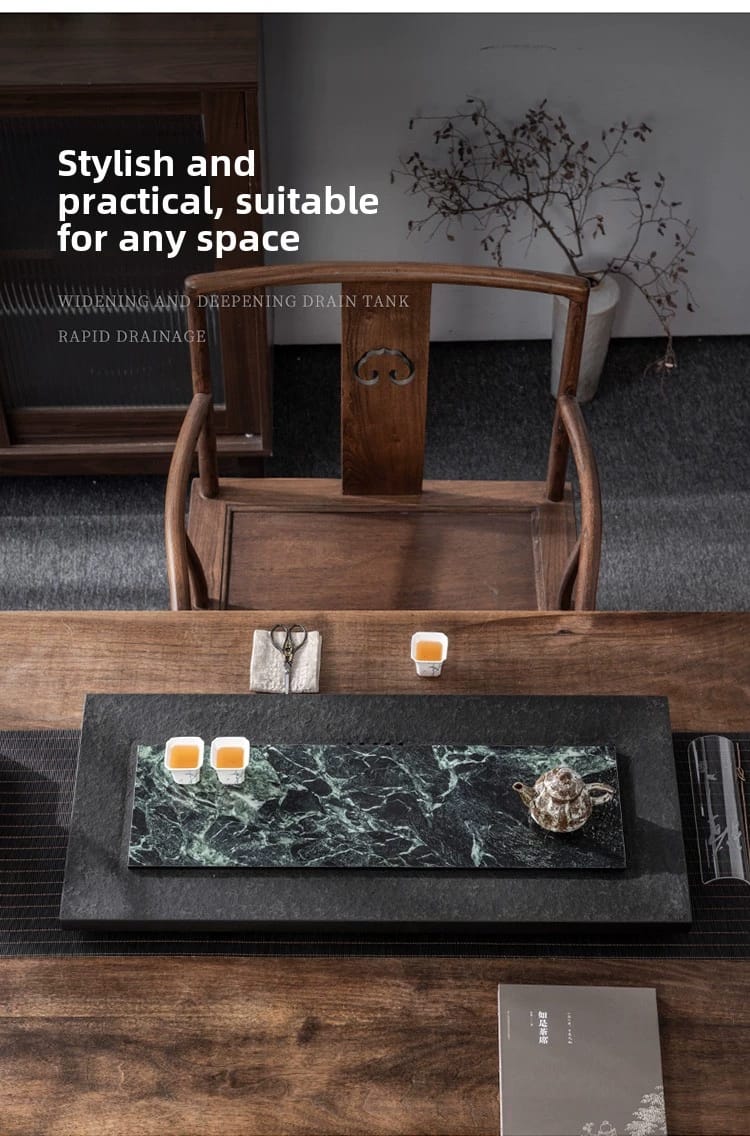Natural Black Gold Stone Tea Tray With Drainage