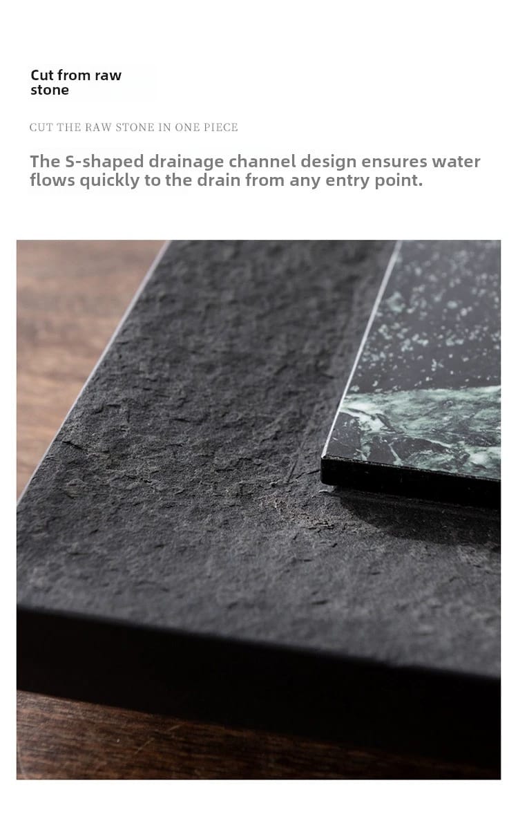 Natural Black Gold Stone Tea Tray With Drainage