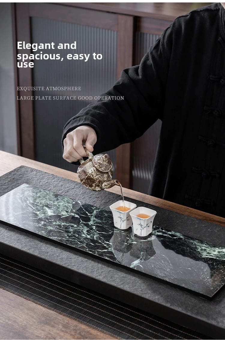 Natural Black Gold Stone Tea Tray With Drainage