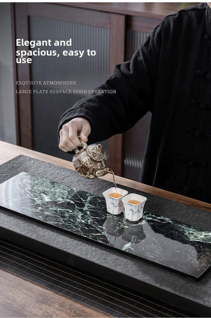 Natural Black Gold Stone Tea Tray With Drainage