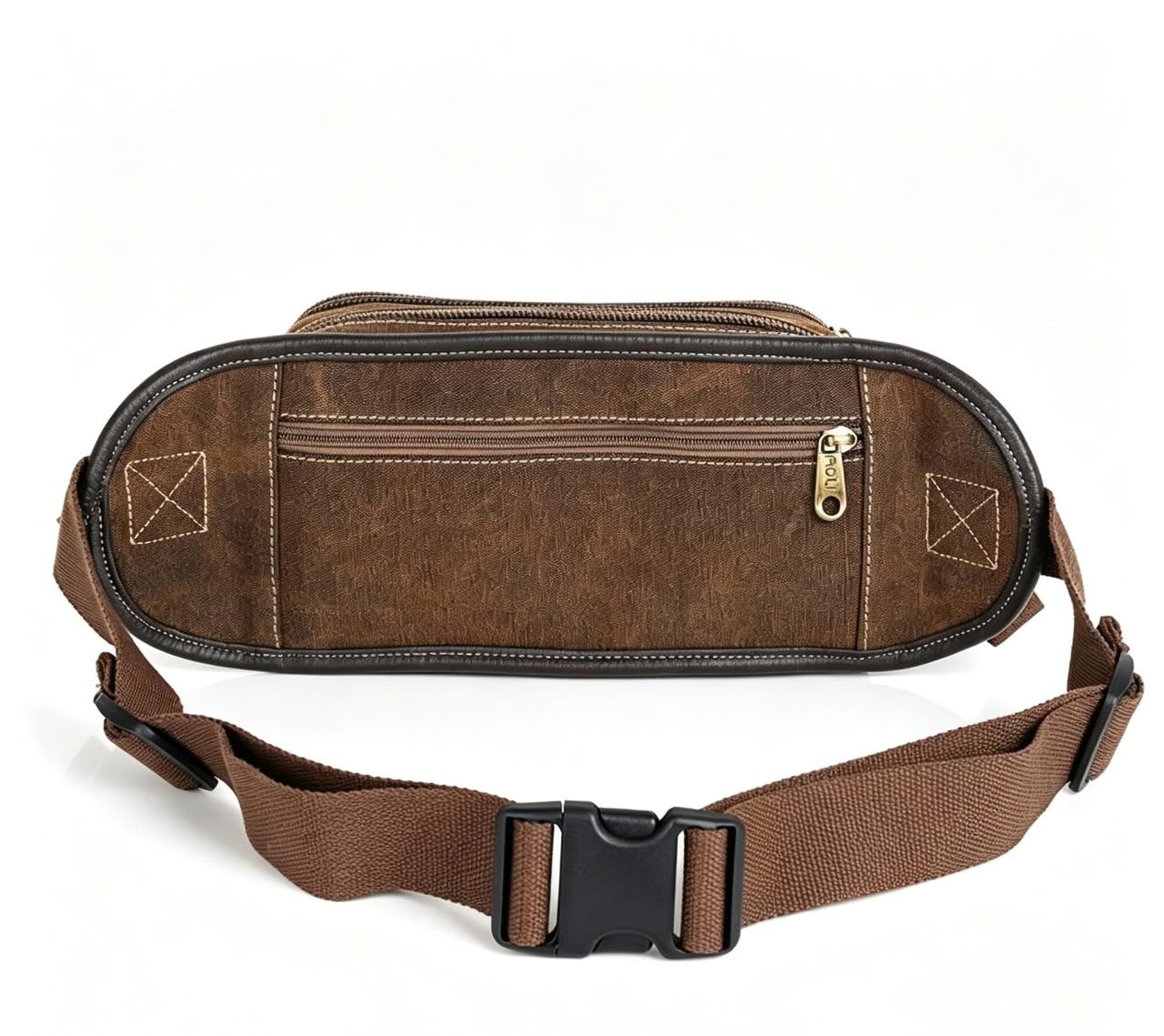 Men’s Canvas Waist Bag with Multi Pocket Leather Trim
