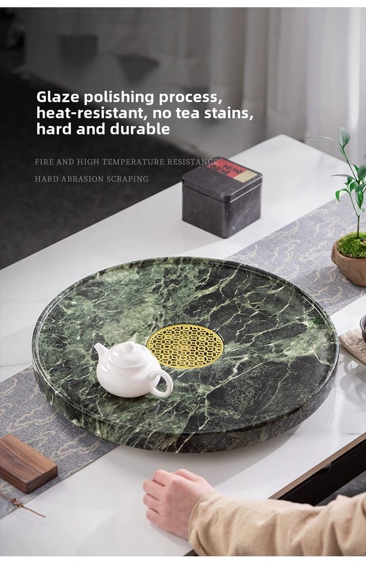 Round Stone Gongfu Tea Tray with Drain