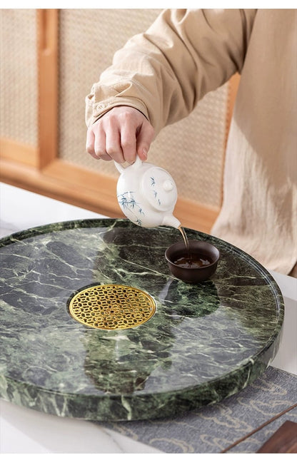 Round Stone Gongfu Tea Tray with Drain