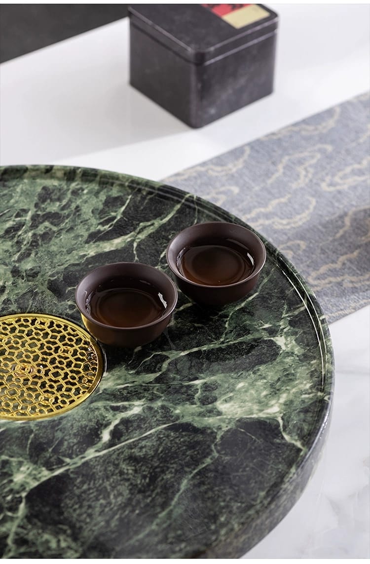 Round Stone Gongfu Tea Tray with Drain