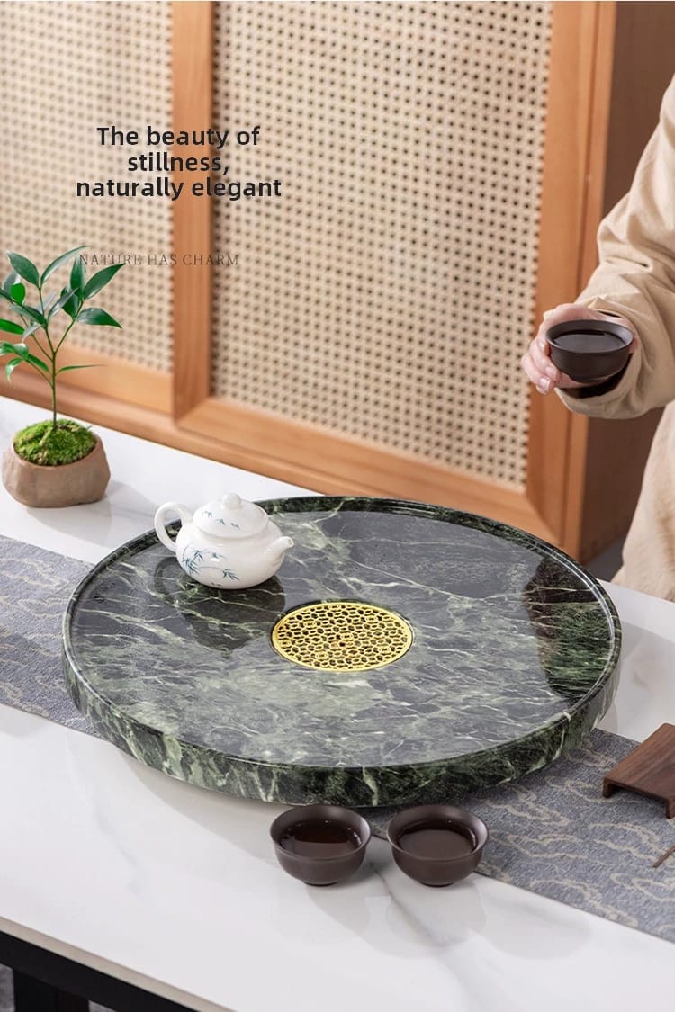 Round Stone Gongfu Tea Tray with Drain
