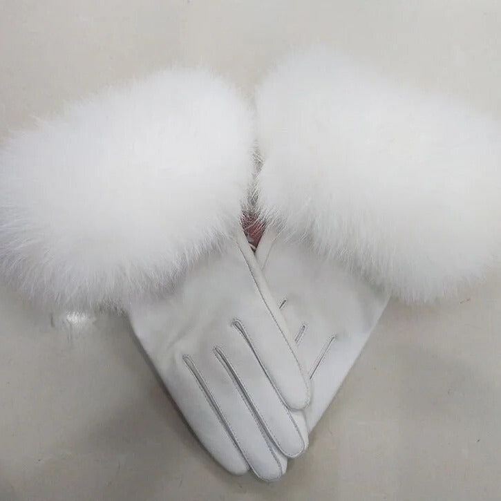 Women leather gloves with fur cuff 1