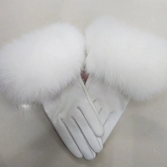 Women leather gloves with fur cuff 1