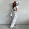 White black beach lounge set wide leg pants