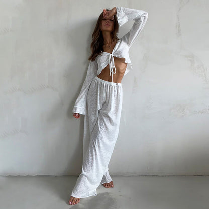 White black beach lounge set wide leg pants