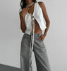 White Knotted V-Neck Crop Tank Top for Women Summer