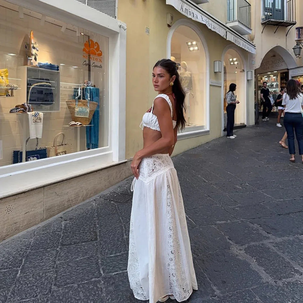 French lace two-piece beach skirt set