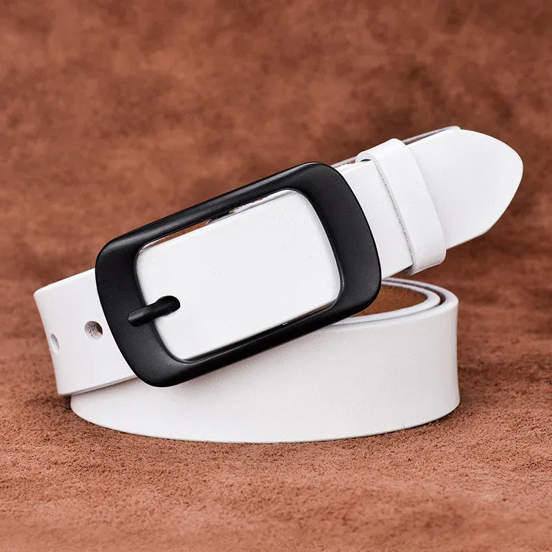 Women's Genuine Cowhide Leather Belt with Black Buckle