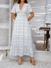 Blue and White Maxi Dress Floral Boho V Neck Style