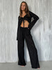 White black beach lounge set wide leg pants