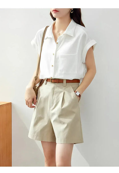 White Button Down Shirt Short Sleeve Women's Collared Top