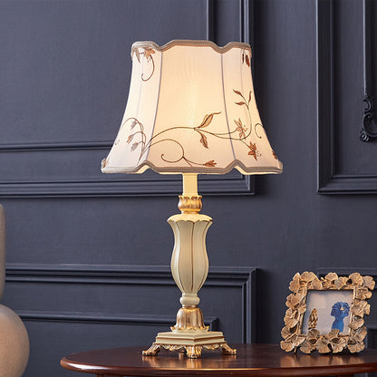 European retro resin fabric bedside table lamp White lamp body Dimmer