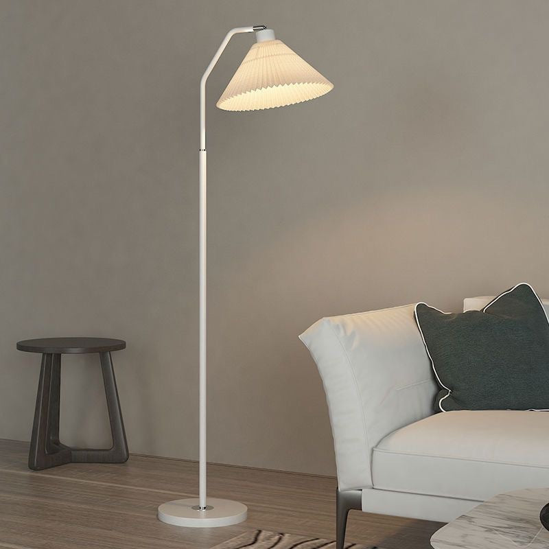 Minimalist pleated fabric arc floor lamp White lampshade + white pole 110V-120V For US CA
